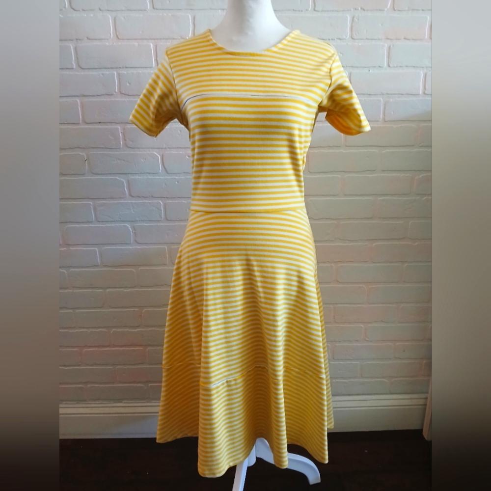 Yellow & White Striped "A" Line Dress